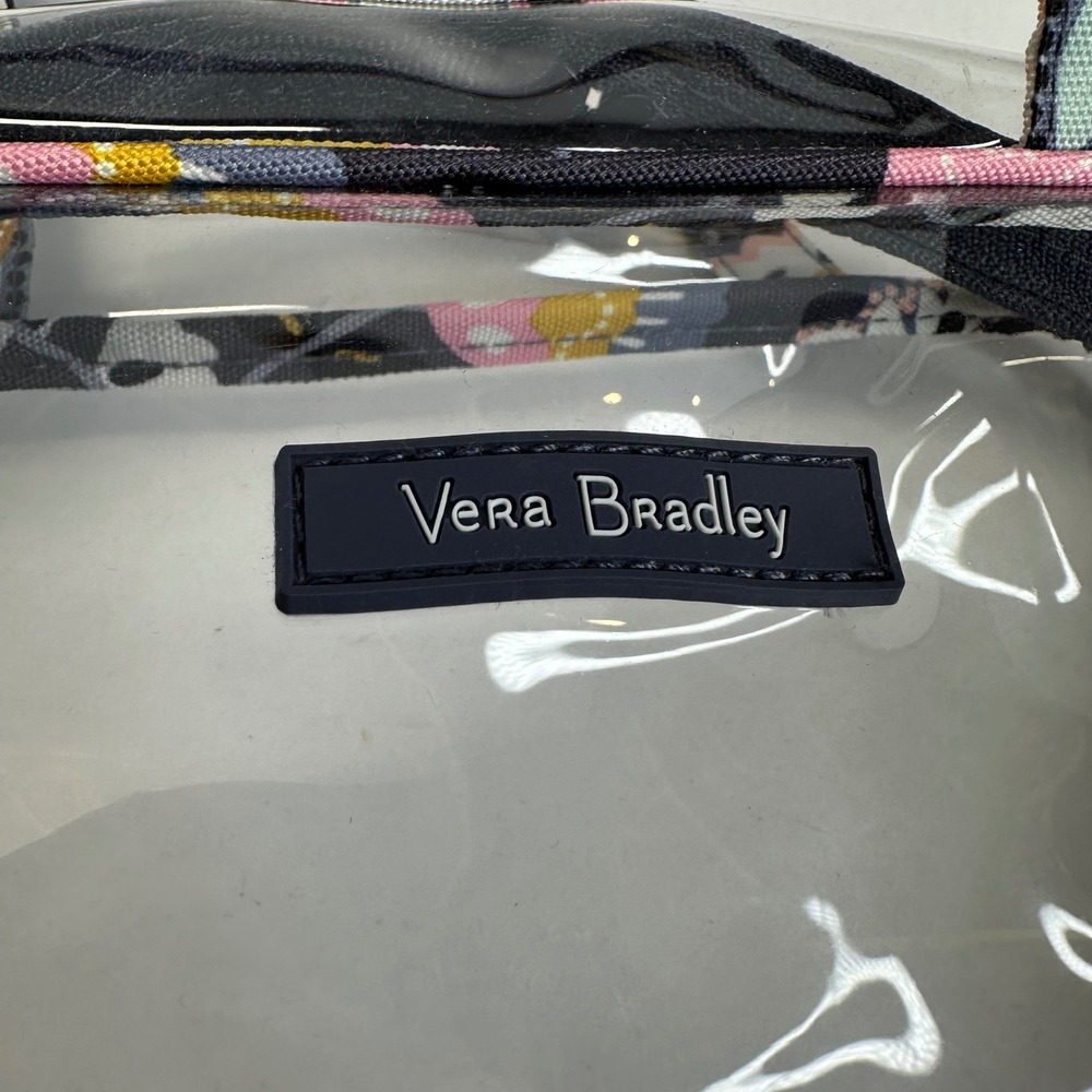 Vera Bradley Clear Cosmetic Bag Floral Trim Navy Blue Travel Organizer Pouch - Picture 2 of 10
